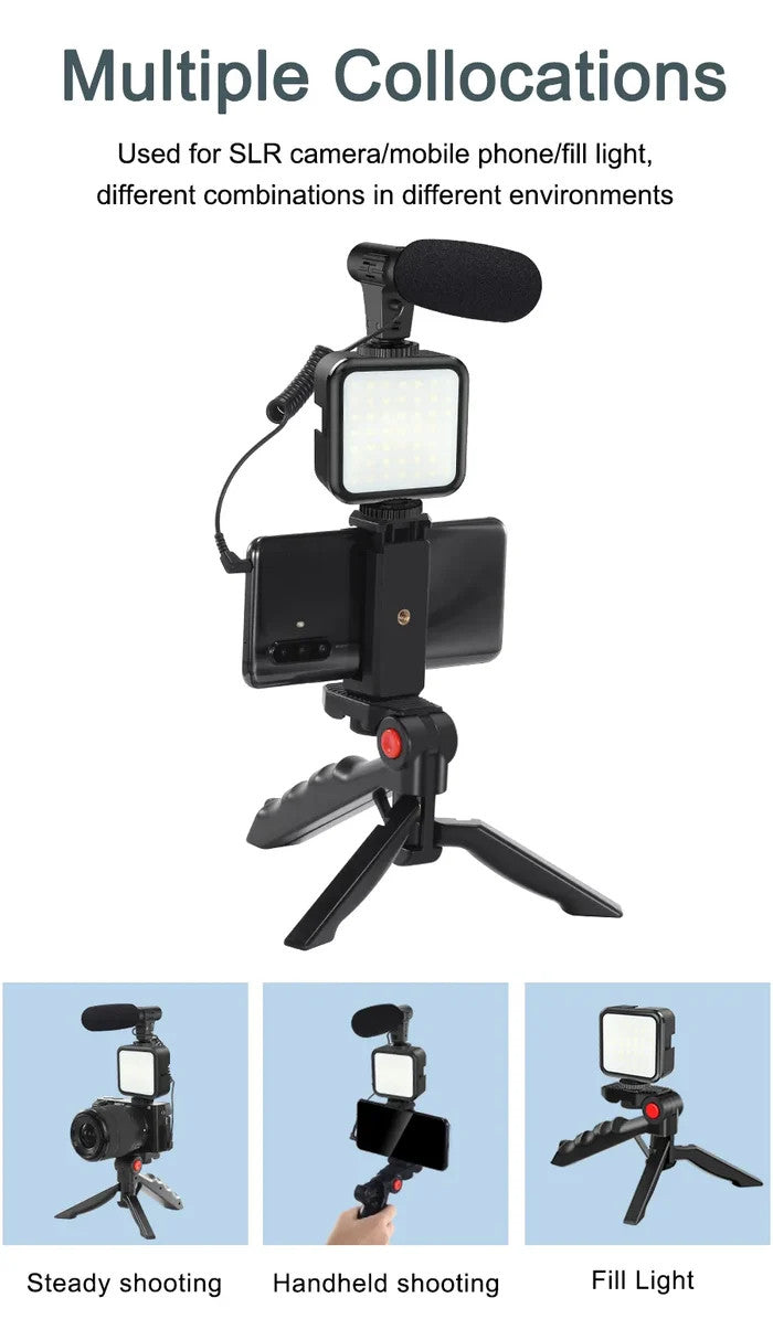 5 in 1 Vlogging Kit with Fill Light Microphone Tripod