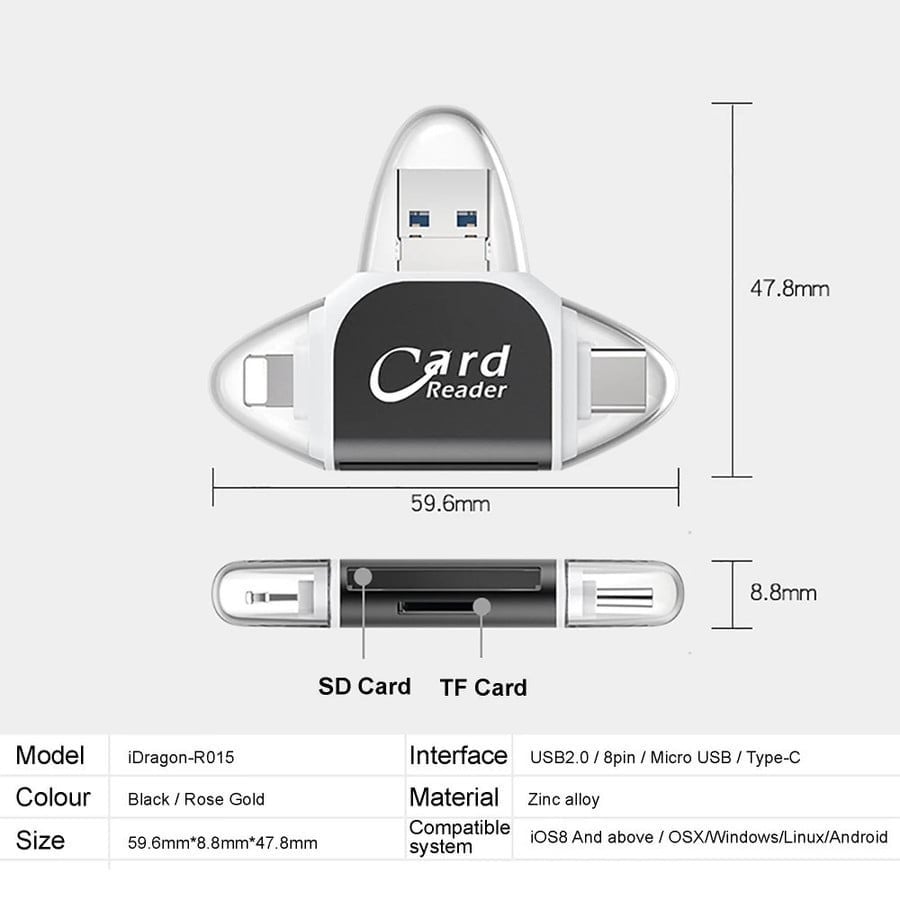 Multi-Port 4 in1 Universal SD TF Card Reader